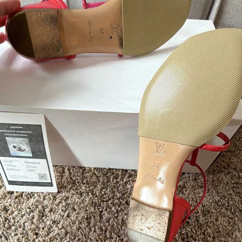Louis Vuitton Pink Patent Leather Strappy Thong Ankle Strap Flat Sandals 37 COA